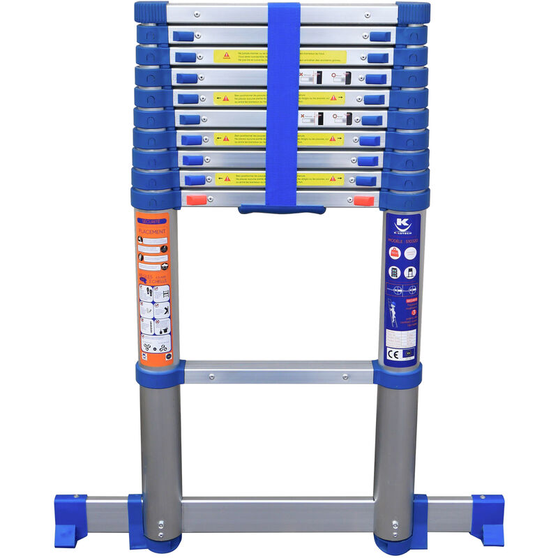 Keli - Echelle Télescopique 3,2M, Echelle Pliante, Escamotable, Fabriquée en Aluminium, Qualité Professionnelle, Certification 150 kg, EN131