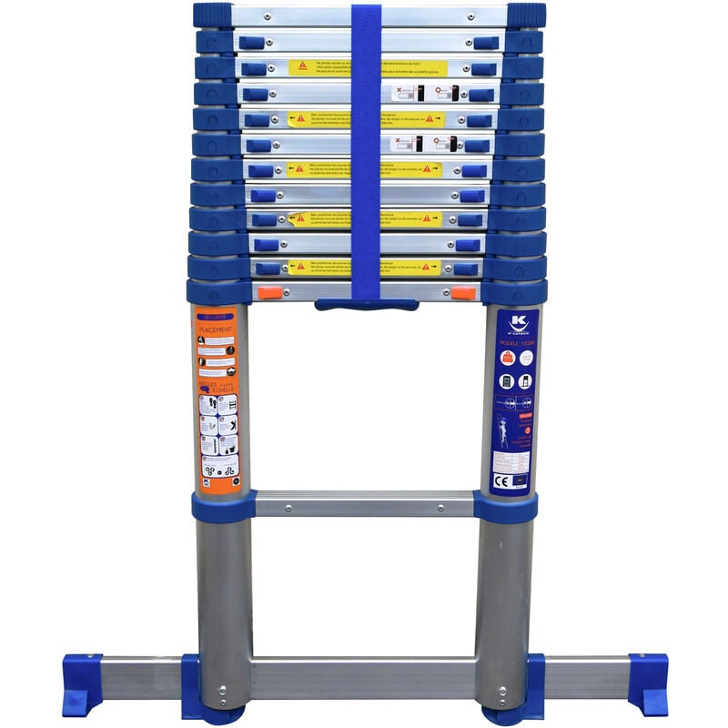 Echelle Télescopique 3,8M, Echelle Pliante, Escamotable, Fabriquée en Aluminium, Qualité Professionnelle, Certification 150 kg, EN131 - Keli