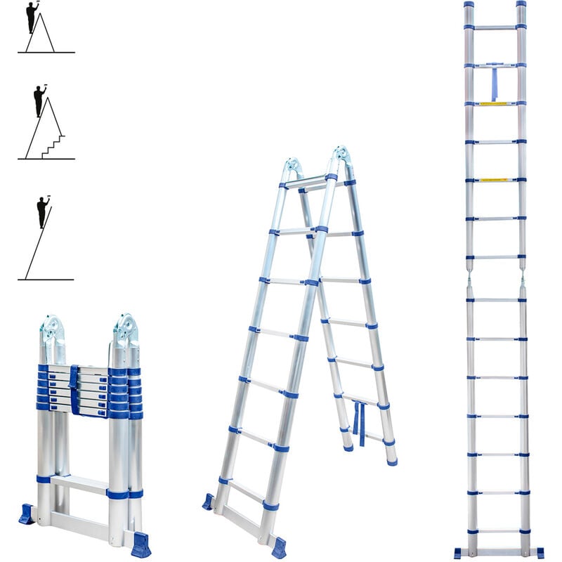 Echelle télescopique articulée 4,4m stempakt, escabeau 2x7 marches pliable professionnel multifonction, h max travail 5,3m, garantie 5 ans Hoström