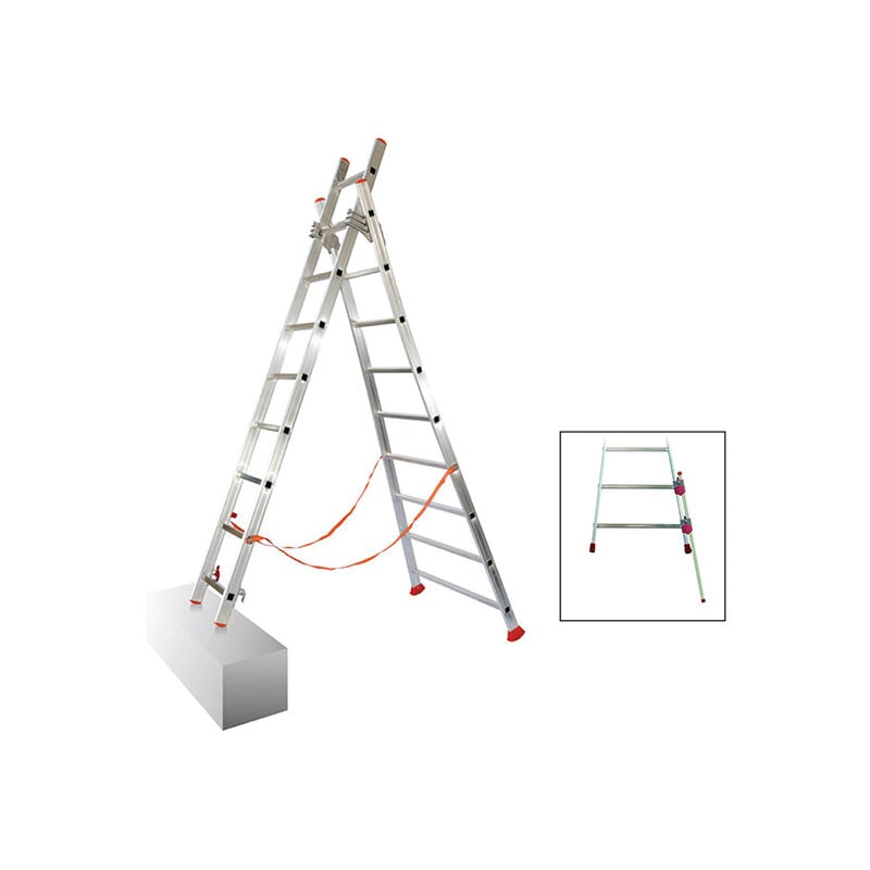 Matisère - Echelle transformable 2x12 barreaux - Longueur déployée 5,66m - Sol plat ou escalier - ATL350-2/BR