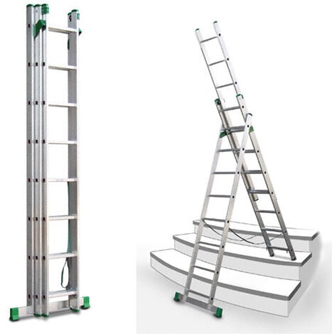 Echelle transformable 3 plans 3x12 barreaux - Longueur max. 7.96m - Sol plat - 7812
