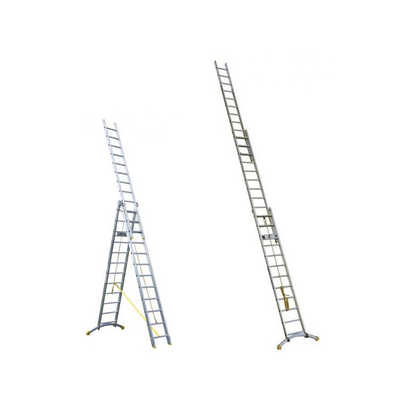 Leiter Experten - Echelle coulissante 3 plans 3x12 barreaux - Longueur 7,7m / pliée 3,24m - Hauteur escabeau 4,7m - TRC312-R