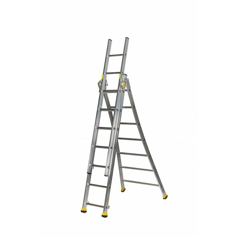 Echelle transformable 3 plans 3x8 barreaux - Longueur max. 5.30m - Sol plat ou escalier - 510308