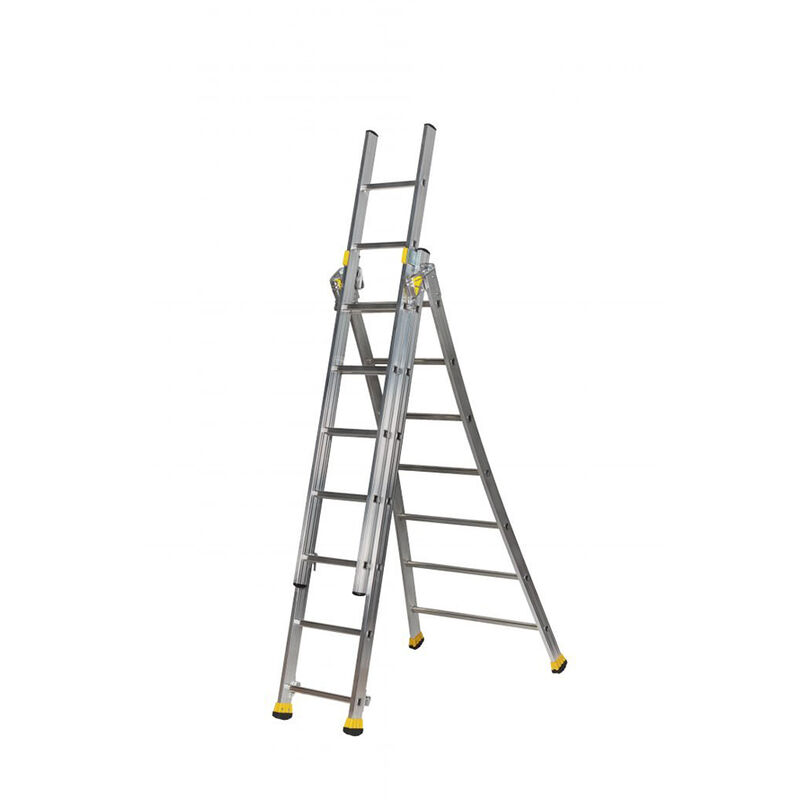 Echelle transformable 3 plans 3x12 barreaux - Longueur max. 8.10m - Sol plat ou escalier - 510312