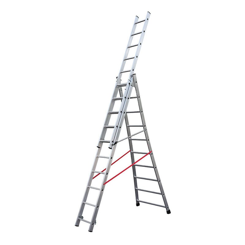 Hailo - Echelle transformable base évasée 3 plans 3x10 échelons 6m/6,8m en alu Premium