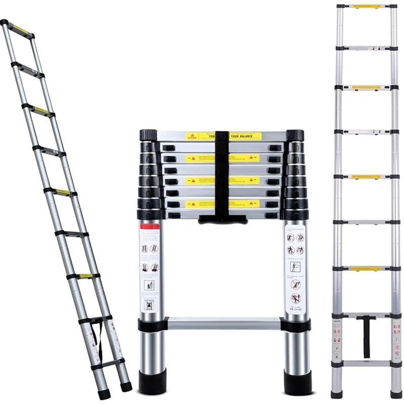 Hsha - chelles Multi Purpose télescopique en Aluminium 2.6 m 8,5 Pieds Capacité de 150 Kilogram diy Pliable Extensible Builder Loft Extension