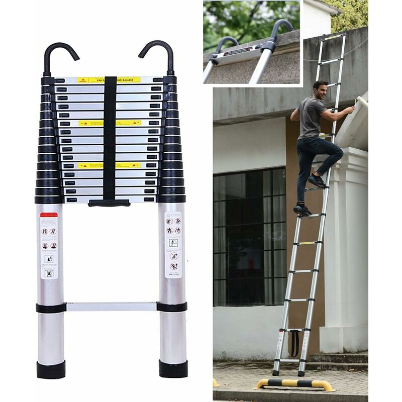 Chelles télescopiques 6,2m avec Crochets, 15 marches échelle en Aluminium, échelle multifonctionnelle avec protège-Doigts, échelle Extensible Pliable