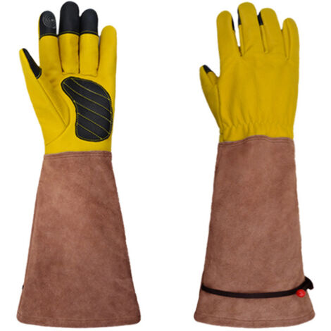 Echtes Rindsleder-Schutzhandschuhe, lang, für Lichtbogen- und WIG-Schweißen, Gartenarbeit und Stichschutz (Größe M) deng  ALOVEZ