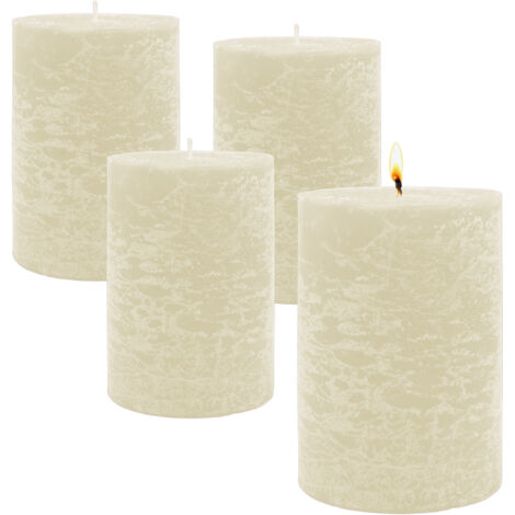 Echtwachs rustikal Stumpenkerzen 10 x 7 cm champagner - 4er Set - Advents Kerzen unparfümiert ca. 30 Stunden Brenndauer