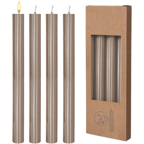 Echtwachs Stabkerzen geriffelt 8er Pack - braun - Festtags Tafelkerzen Set 25 cm Höhe - Kerze für Advent