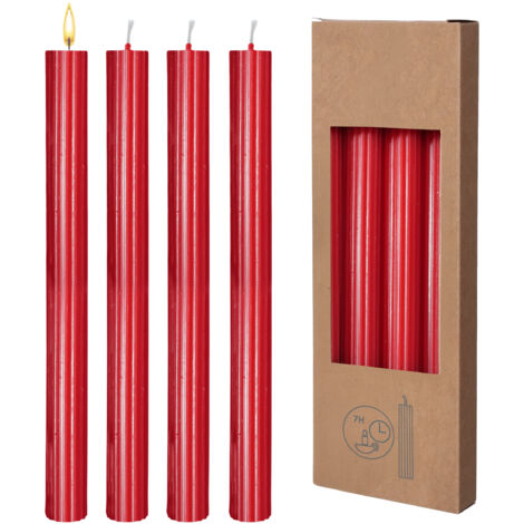 Echtwachs Stabkerzen geriffelt 8er Pack - rot - Festtags Tafelkerzen Set 25 cm Höhe - Kerze für Advent