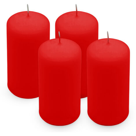 Echtwachs Stumpenkerze 4er Set 10 x 5 cm - rot - Blockkerze 10 cm für Adventskranz und Laternen