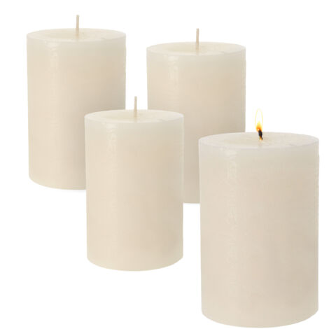 Echtwachs Stumpenkerzen 10 x 7 cm creme - 4er Set - Advents Kerzen unparfümiert 30 Stunden Brenndauer - Tischkerze Blockkerze cremeweiß für Weihnachten Gestecke Dekoration geruchlos durchgefärbt