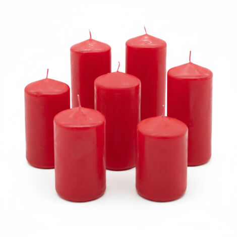 Echtwachs Stumpenkerzen 7er Set Ø 5 cm - rot - Advents Kerzen in 7 verschiedenen Höhen