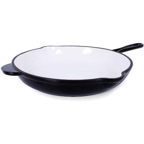 ECHTWERK Padella in ghisa con rivestimento smaltato, padella in ghisa, con due manici e beccuccio, adatta per forni, barbecue, induzione, Ø 26,5 cm, colore nero