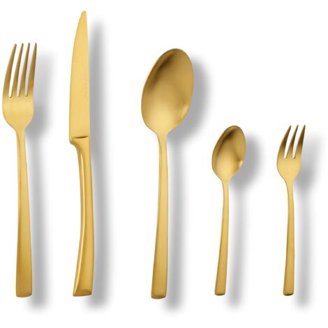 ECHTWERK Posate Avelino, Gold Edition, 30 pezzi, Posate per 6 persone, acciaio inossidabile 18/10, opaco, Set di posate, per tavole festive, con scatola portaoggetti