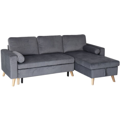 Eck-Couchgarnitur JAMES 3-Sitzer in grauem Velours