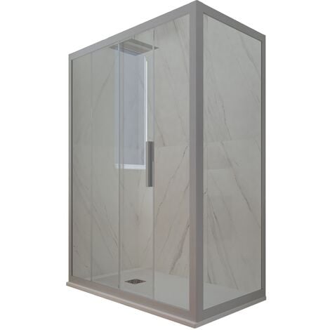 Eck-Duschkabine in PVC 70x110 Klarglas Silver Deco Duo