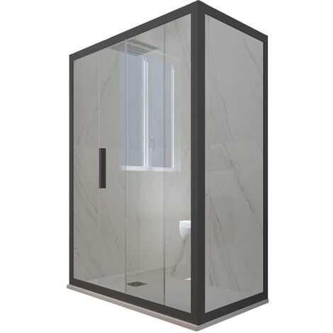 Eck-Duschkabine in PVC 70x130 Klarglas Anthrazit Deco Duo