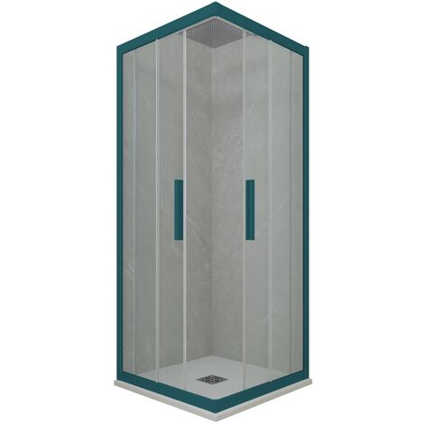 Eck-Duschkabine in PVC 70x75 Klarglas Grün Night Watch Kolors