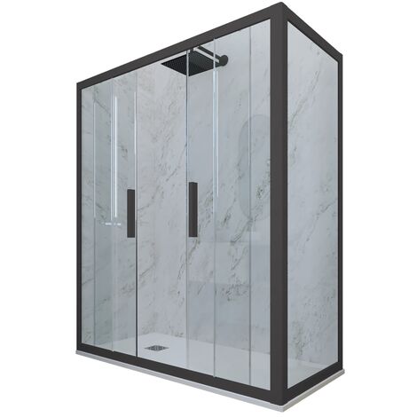 Eck-Duschkabine in PVC 75x120 Klarglas Anthrazit Glam Duo