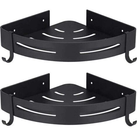 Eck-Duschregal ohne Bohren, 2er-Set, mit Haken, schwarz, Badezimmeraufbewahrung, Badezimmerzubehör, Seifenhalter, Duschregal, ohne Bohren
