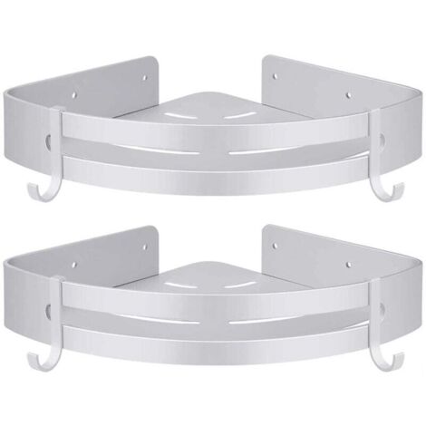 Eck-Duschregal ohne Bohren, Badezimmer-Duschaufbewahrung, Badezimmerzubehör, Duschhalter, rostfreies Aluminium, 2er-Set, weiß, mit Haken