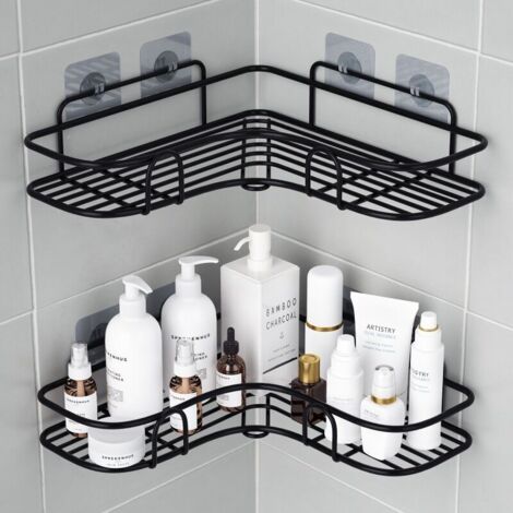 Eck-Duschregal ohne Bohren, selbstklebende Seifenschale aus Edelstahl für das Badezimmer, Badezimmerschrank für die Aufbewahrung in der Küche und der Dusche, Duschseifenhalter – Schwarz FLITI
