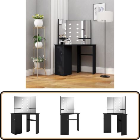 Eck-Schminktisch mit LED Schwarz 111x54x141,5 cm - Schminktisch - Kosmetiktisch - Eck-Schminktisch - LED Beleuchtung - Spiegel