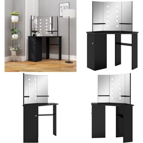 Eck-Schminktisch mit LED Schwarz 111x54x141,5 cm - Schminktisch - Kosmetiktisch - Eck-Schminktisch - LED Beleuchtung - Spiegel - Home & Living