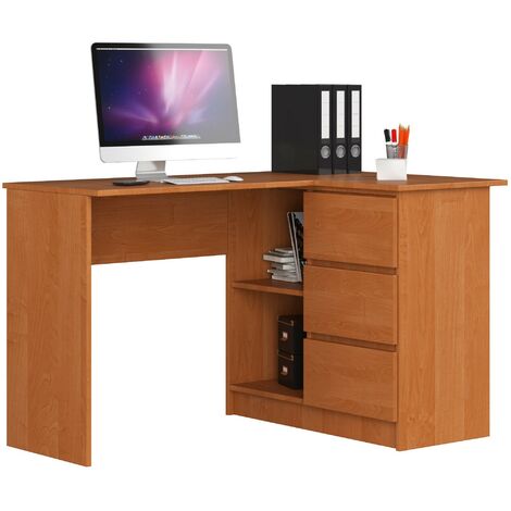 Eck-Schreibtisch AKORD B16 rechts in der Farbe Erle mit 3 Schubladen und 2 Ablagen B124 x H77 x T85 cm