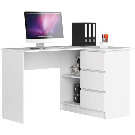 Eck-Schreibtisch AKORD B16 rechts in der Farbe Weiß mit 3 Schubladen und 2 Ablagen B124 x H77 x T85 cm