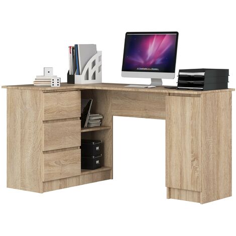 Eck-Schreibtisch AKORD B20 links in der Farbe Sonoma-Eiche mit 3 Schubladen und 4 Ablagen B155 x H77 x T85 cm