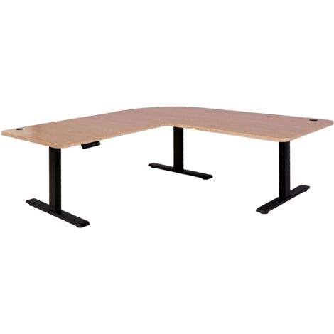 Eck-Schreibtisch HHG-772, Computertisch elektrisch höhenverstellbar 178x178cm 84kg MVG hellbraun, schwarz