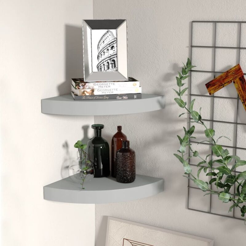 Vidaxl Eck-schweberegale 2 Stk. Grau 25x25x3, 8 Cm Mdf