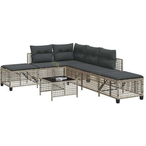 Eck-Sitzgruppe mit Kissen 3-teilig grau hell Rattan