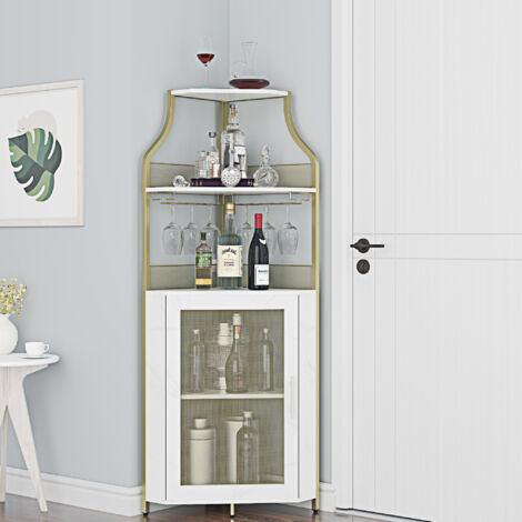 Eck-Weinschrank mit abnehmbarem Weinregal, Weinbarschrank mit Scheunentür und verstellbaren Regalen, industrieller Weinschrank für Esszimmer, Wohnzimmer, Küche (Goldene)
