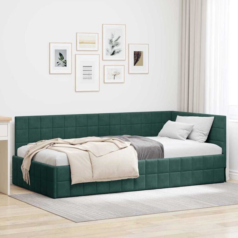 Eckbettgestell Mit Kopfteil Dunkelgrün 90 X 200 Cm Samt Vidaxl