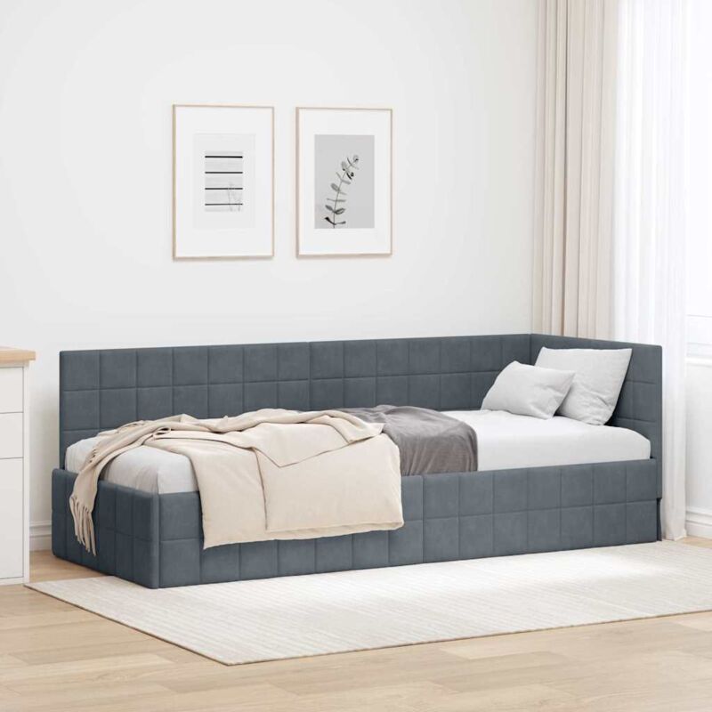 Eckbettgestell Mit Kopfteil Dunkelgrau 80 Cm X 200 Cm Samt Vidaxl