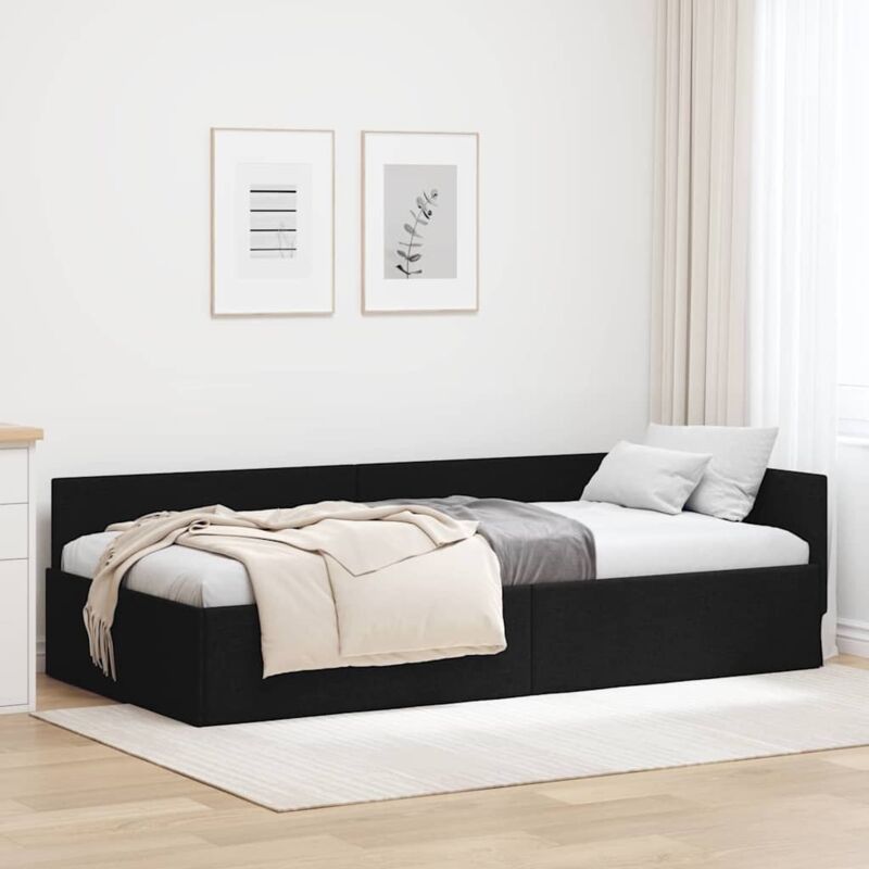 Eckbettgestell Schwarz 90 X 200 Cm Textil Und Holzwerkstoff Vidaxl