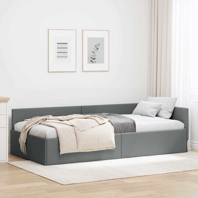 Eckbettgestell Dunkelgrau 90 X 190 Cm Textil Und Holzwerkstoff Vidaxl