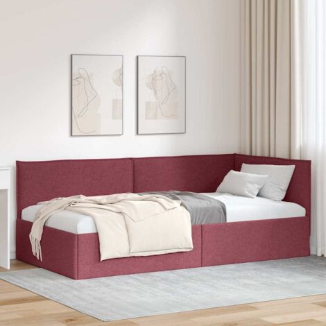 Eckbettgestell mit Kopfteil Weinrot 90 x 200 cm Stoff vidaXL
