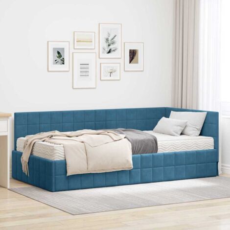 Eckbettgestell mit Matratze mit Kopfteil 2 pcs Blau Samt vidaXL
