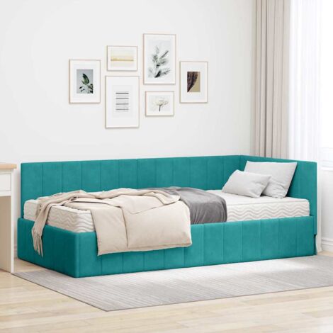 Eckbettgestell mit Matratze Türkis 90 x 200 cm Samt vidaXL