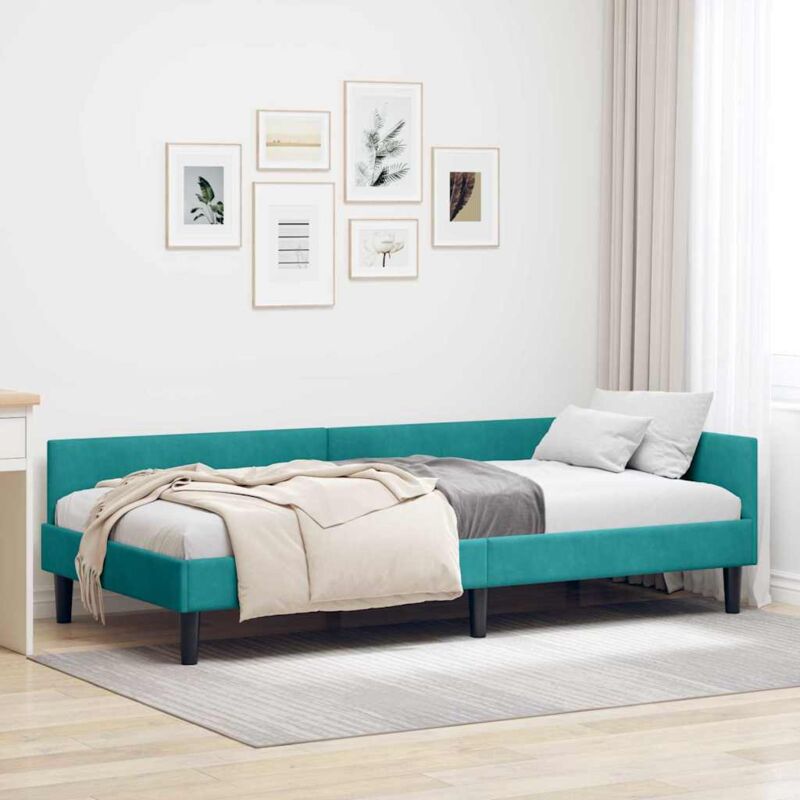 Eckbettgestell Türkis 90 X 200 Cm Samt Und Engineered Holz Vidaxl