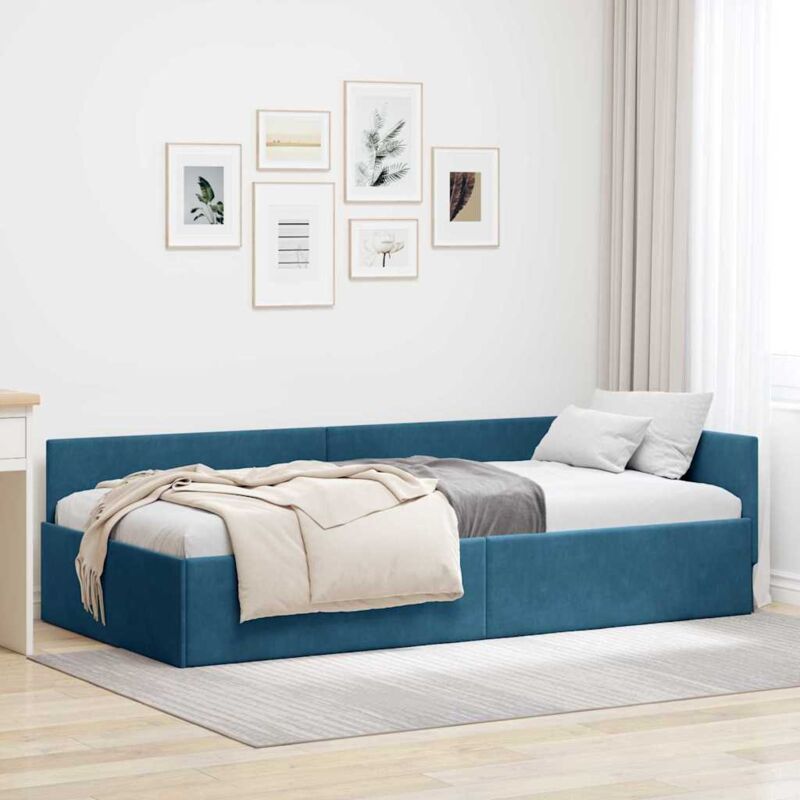 Eckbettgestell Blau 90 X 200 Cm Samt Und Engineered Holz Vidaxl