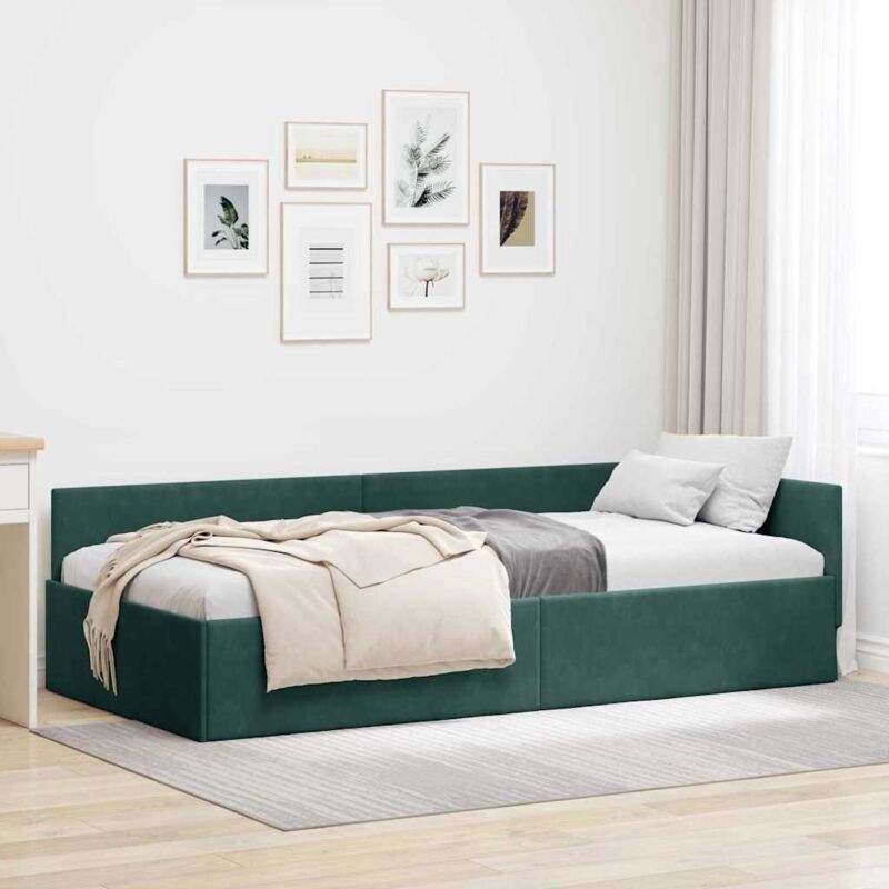 Eckbettgestell Dunkelgrün 90 X 200 Cm Samt Und Engineered Holz Vidaxl