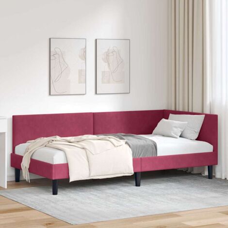 Eckbettgestell Weinrot 90 x 190 cm Samt und engineered Holz vidaXL
