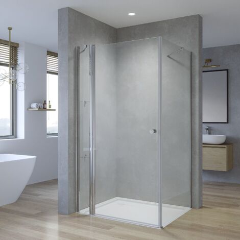 Eckdusche Duschkabine Eckeinstieg Duschtür an Festteil mit Seitenwand Eckregale Drehtür Pendeltür Schwingtür mit Festem Seitenteil Sicherheitsglas 5 mm 11. 90x80x187 cm