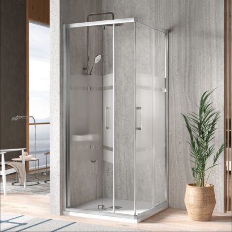Eckdusche mit Falttür und Schiebetür S300 mit Sichtschutz- Glas 6mm / Falttür 65 cm Schiebetür Falttür 65 cm